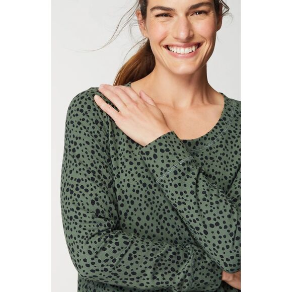 NWT J. JILL Green Black Spotted Long Sleeve Relaxed Fit Round Neck Dress Size 2X - Picture 2 of 10